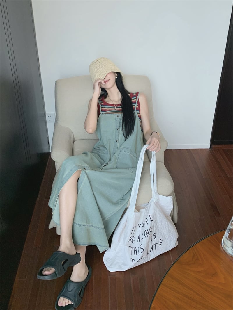 【set】ノースリーブTシャツ×デニムキャミワンピースセット　M24275