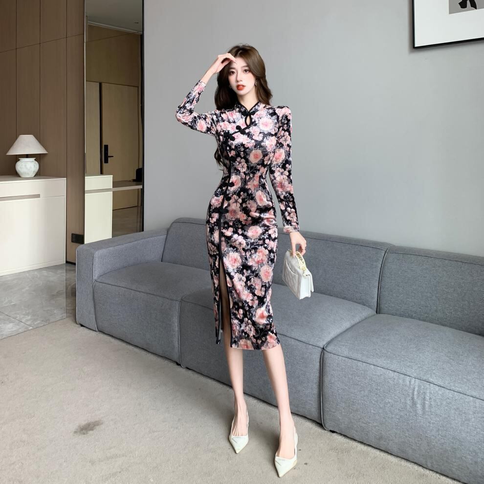 【dress】プリントスリットデートワンピース　M28303