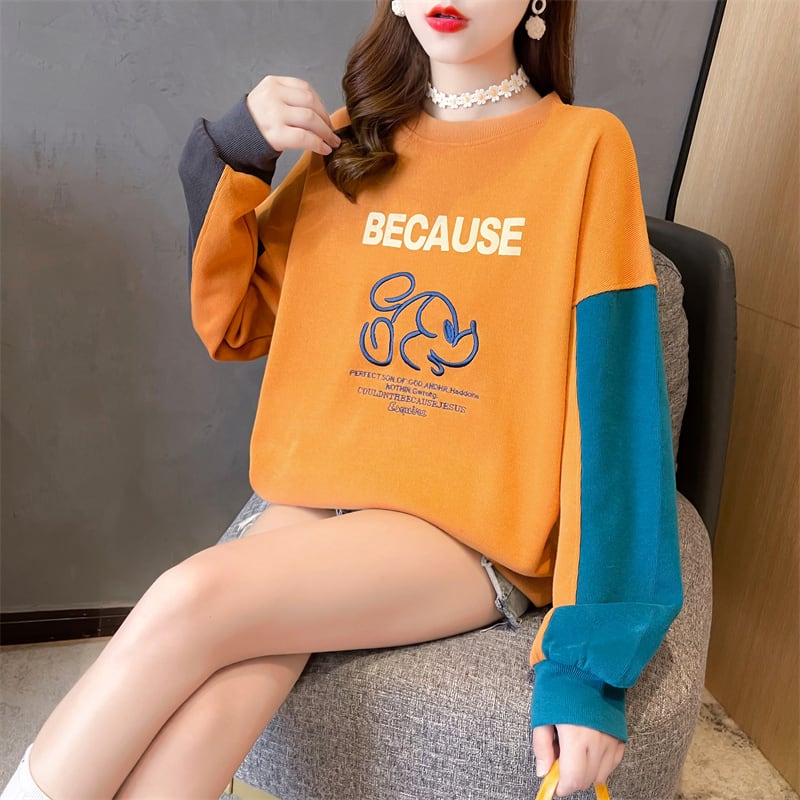 【tops】キュート長袖配色パーカーF6234