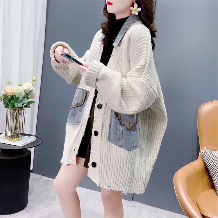 【outer】デニム切り替えニットカーデ　M27640
