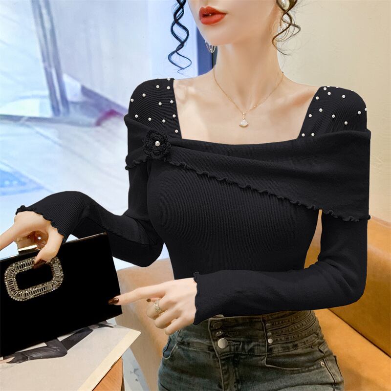 【tops】パール立体フラワーニットトップス　M28666