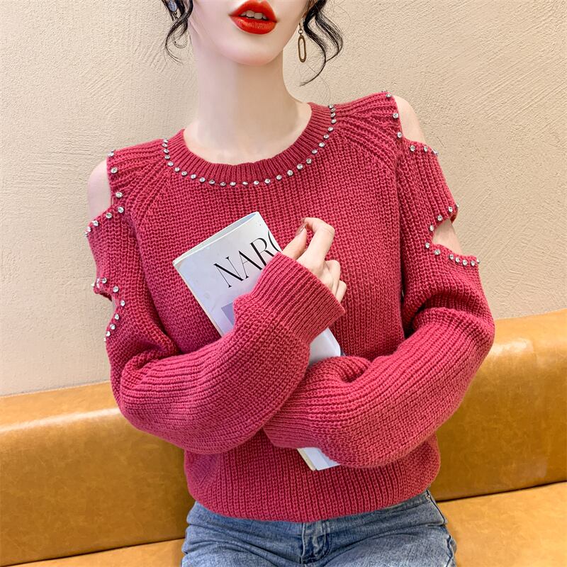 【tops】透かし彫りダイヤモンドニットセーターG18154