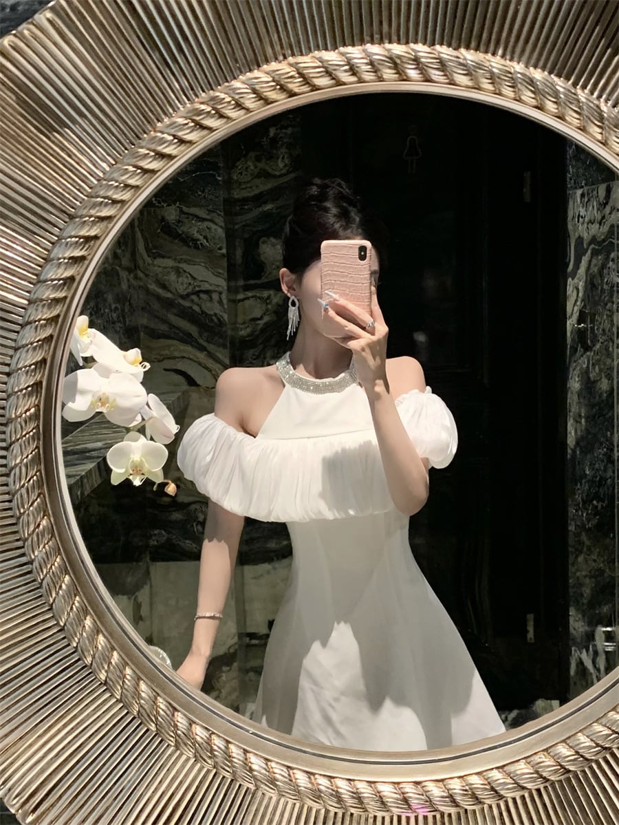【dress】ビジューオフショルダーワンピース　M24300