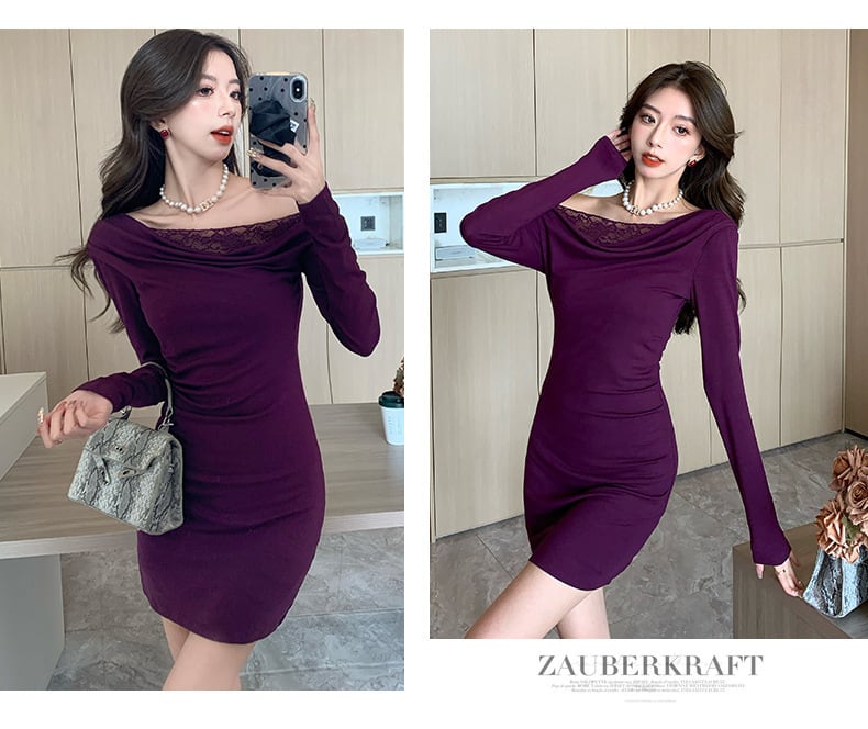 【dress】オフショルダーレース切り替えワンピース　M27768