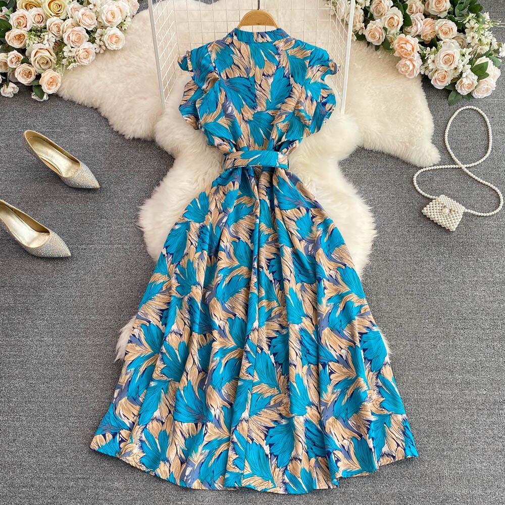 【dress】スタンドネックプリントワンピース G20725