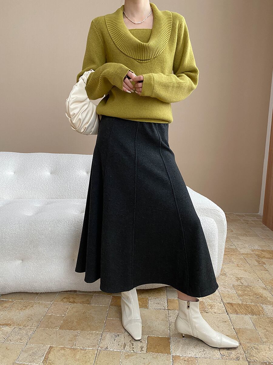 【tops】5色展開ドレープドネックニットトップス Q7379