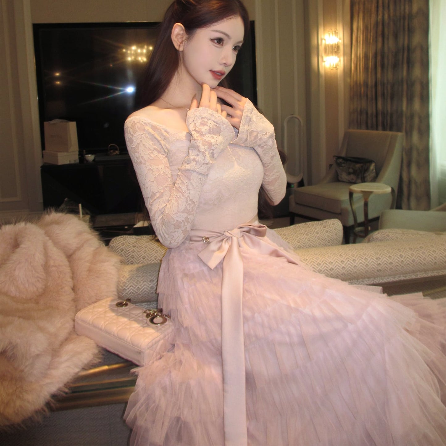 【dress】レースドッキングティアードワンピース　N3475