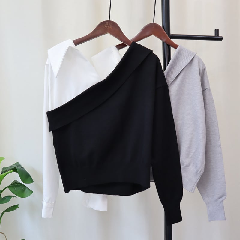 【tops】シャツ切り替えニットセーター　M26292