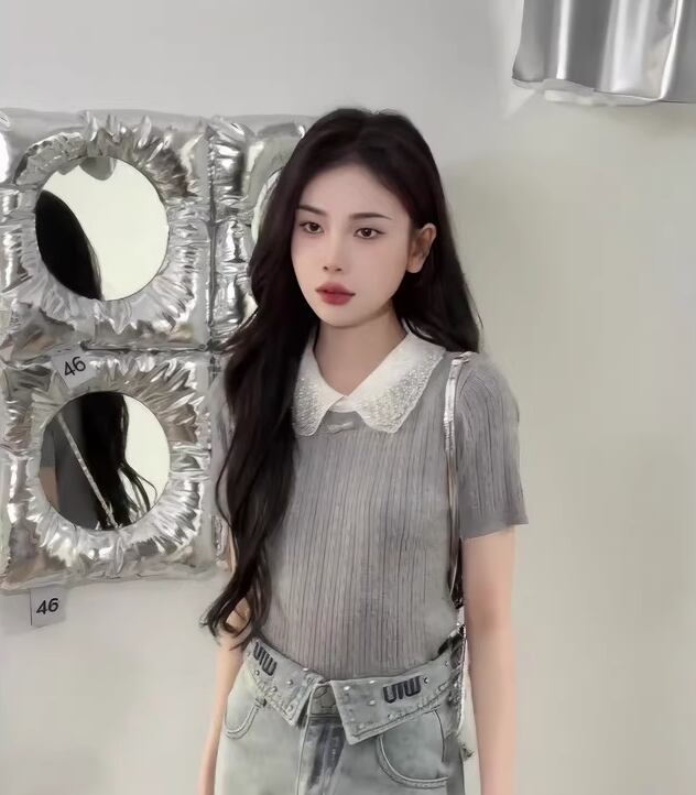 【tops】レース切り替えニットTシャツG20277