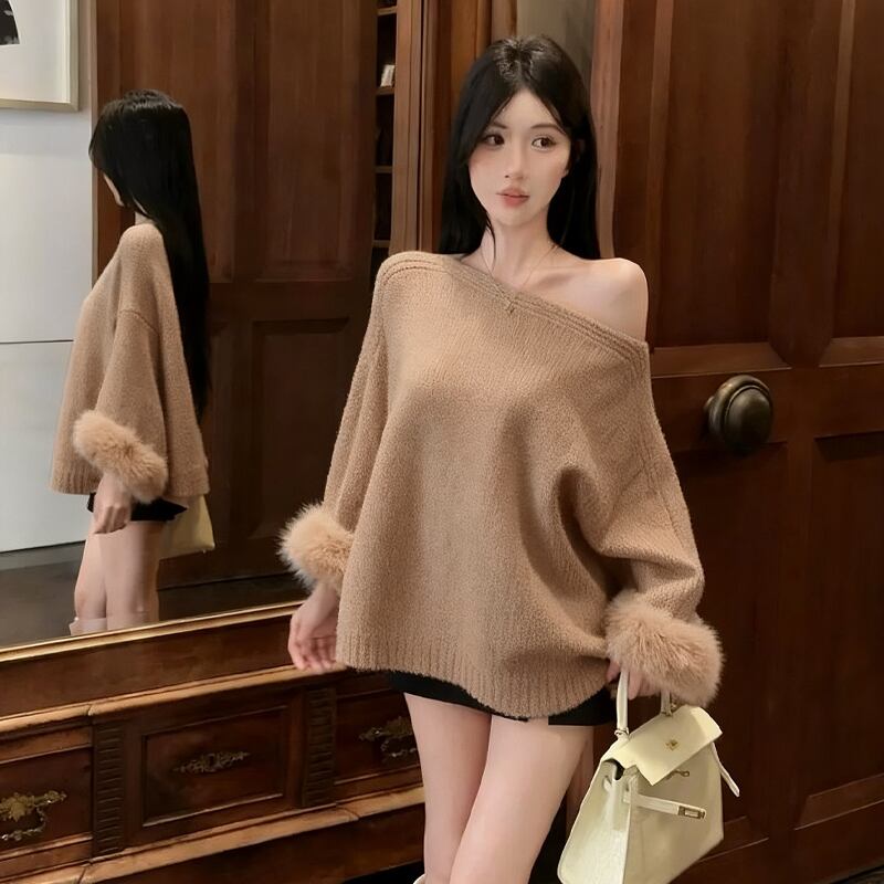 【tops】袖ファーニットトップス Q6942