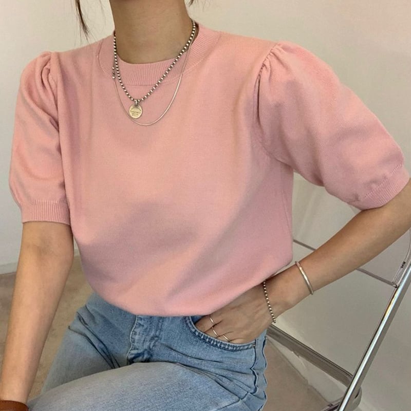 【tops】5色ニットＴシャツF7426