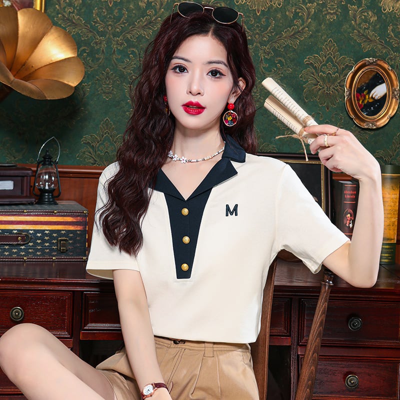 【tops】POLOネックカラーマッチングTシャツG21359