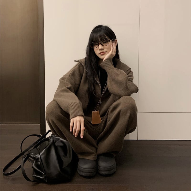 【set】ニットカーデ×ワイドパンツセット　M27220