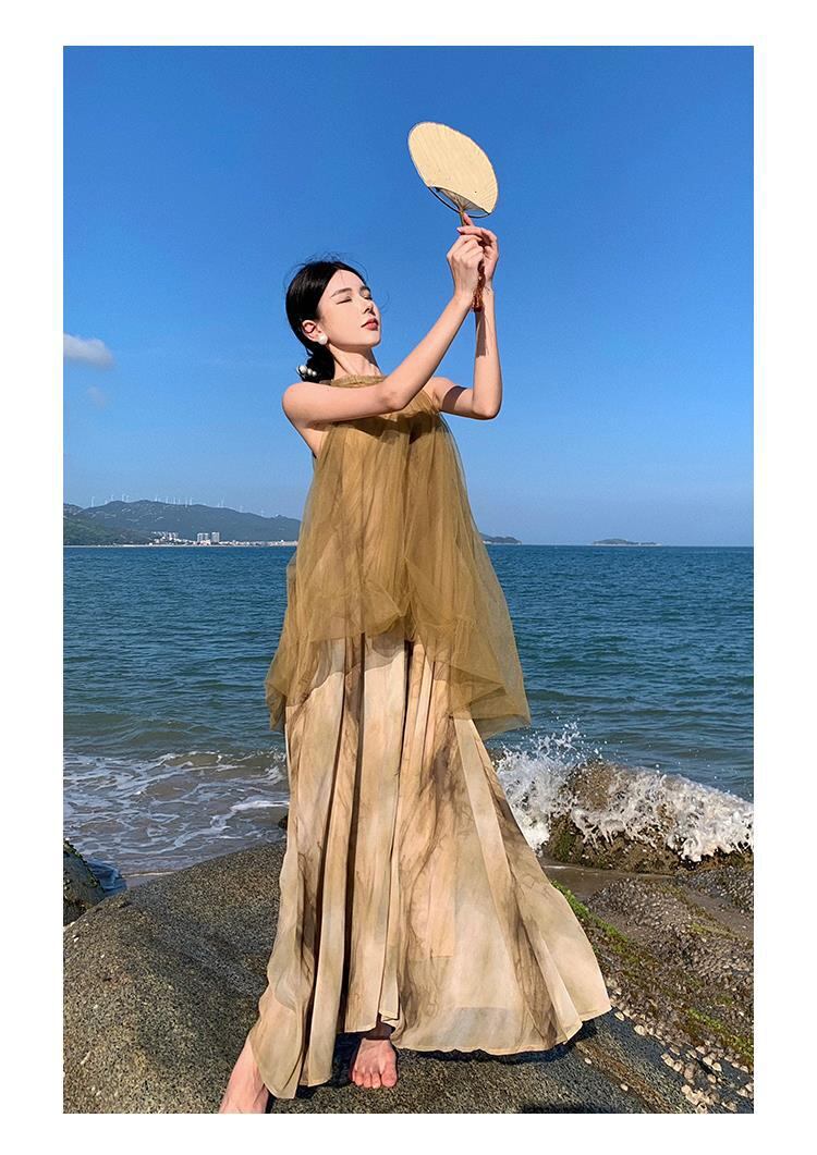 【dress】メッシュ偽二つ切り替えワンピース G20432