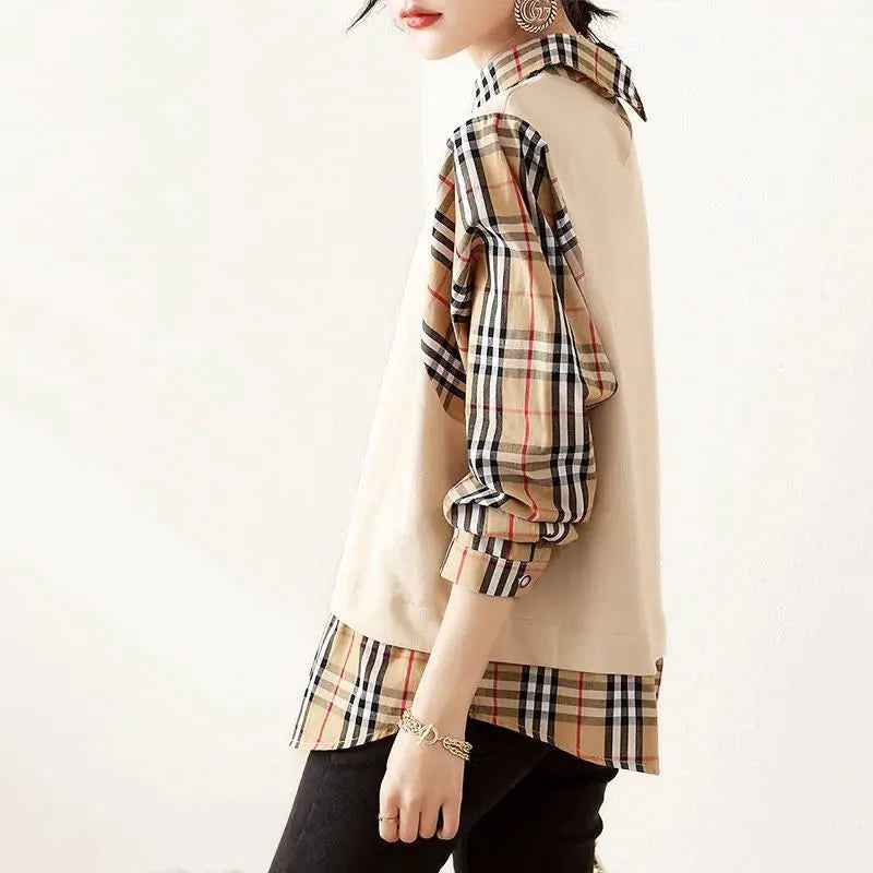 【tops】春秋偽二つ切り替えシャツG23606