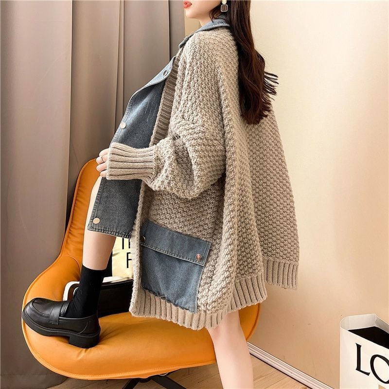 【outer】デニム切り替えニットカーデ　M29156