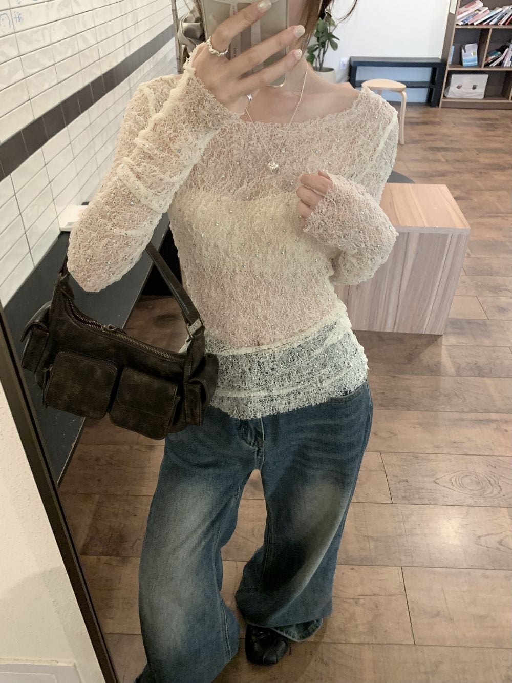 【tops】レースカットワークトップス　M25036