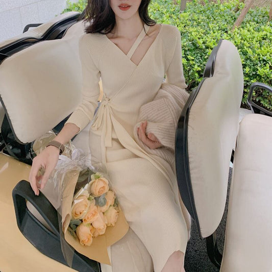 【dress】優しい雰囲気!気質満点レトロスウィートフランス風秋ニットワンピース G2402