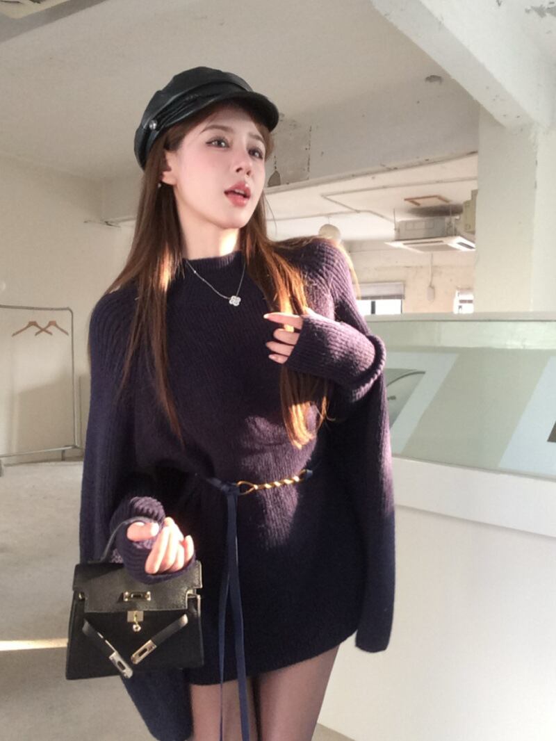 【outer】ニットケープベルト付き　M27477