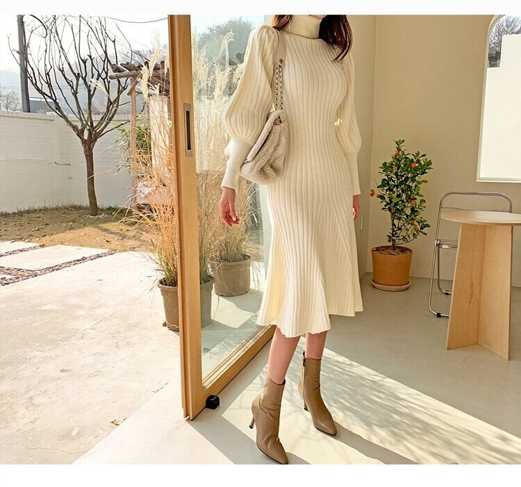 【dress】ハイネックマーメイドニットワンピース　M18349