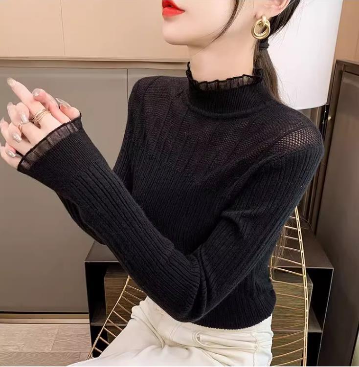 【tops】ハーフネック切替ニットセーターF6510