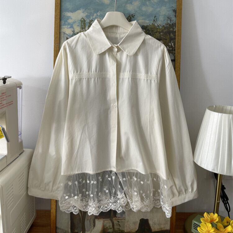 【tops】レース切り替えシャツブラウス　M29700
