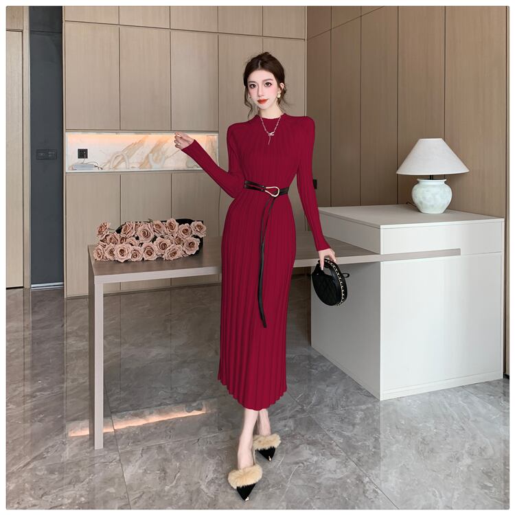 【dress】ニットワンピースベルト付き　M27464