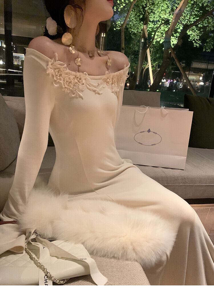 【dress】レーストリミングニットワンピース　N3448