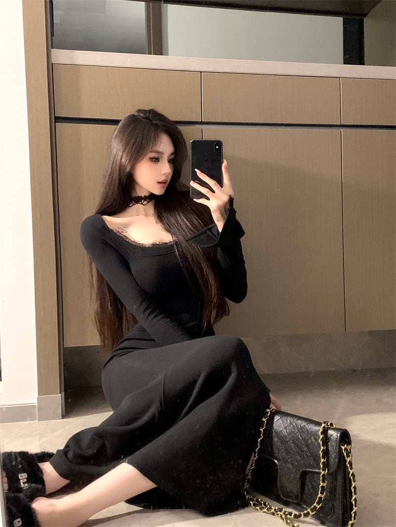【dress】レース切り替えマーメイドワンピース　M28403