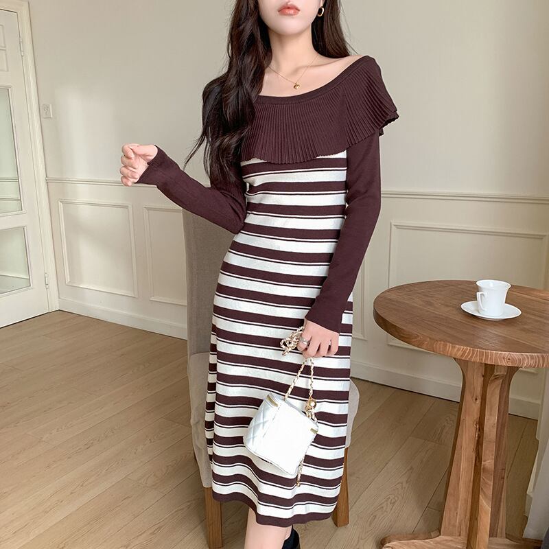 【dress】ボーダー柄ニットワンピース　M18815