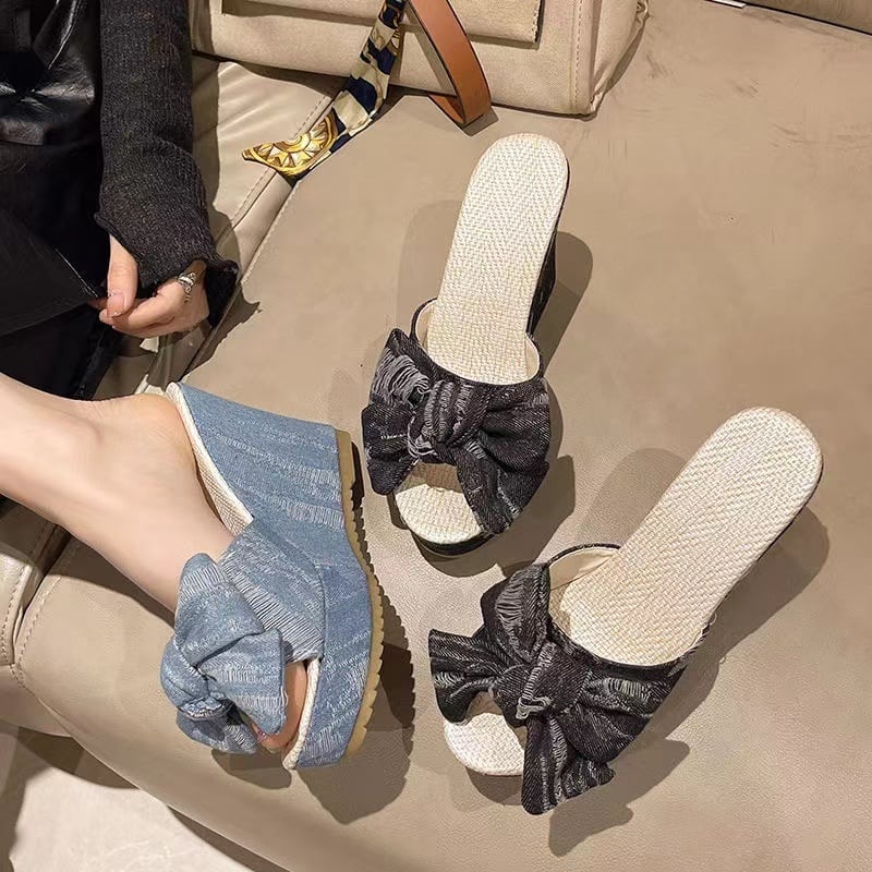 【Shoes】ウェッジヒールサンダルリボン付き  Ｋ0126