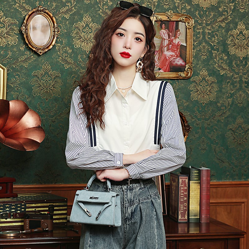 【tops】ストライプ柄長袖ブラウスG20238