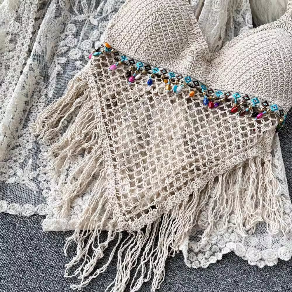 【set】カーディガン+フリンジキャミソール+ショートパンツ3点セットF7520