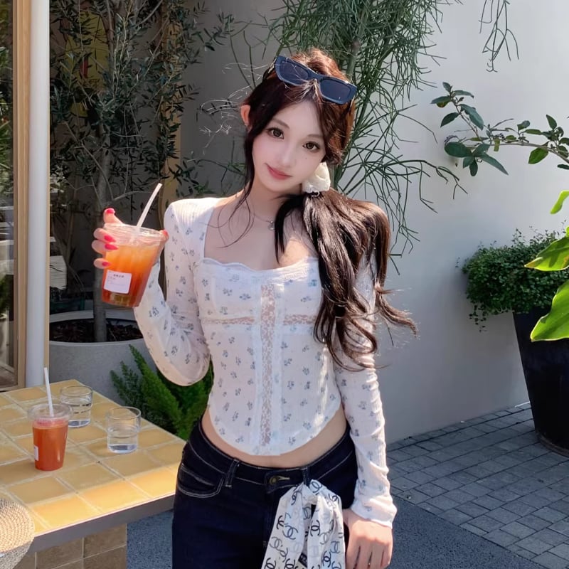 【tops】レースドッキングスクエアネックトップス Q8276