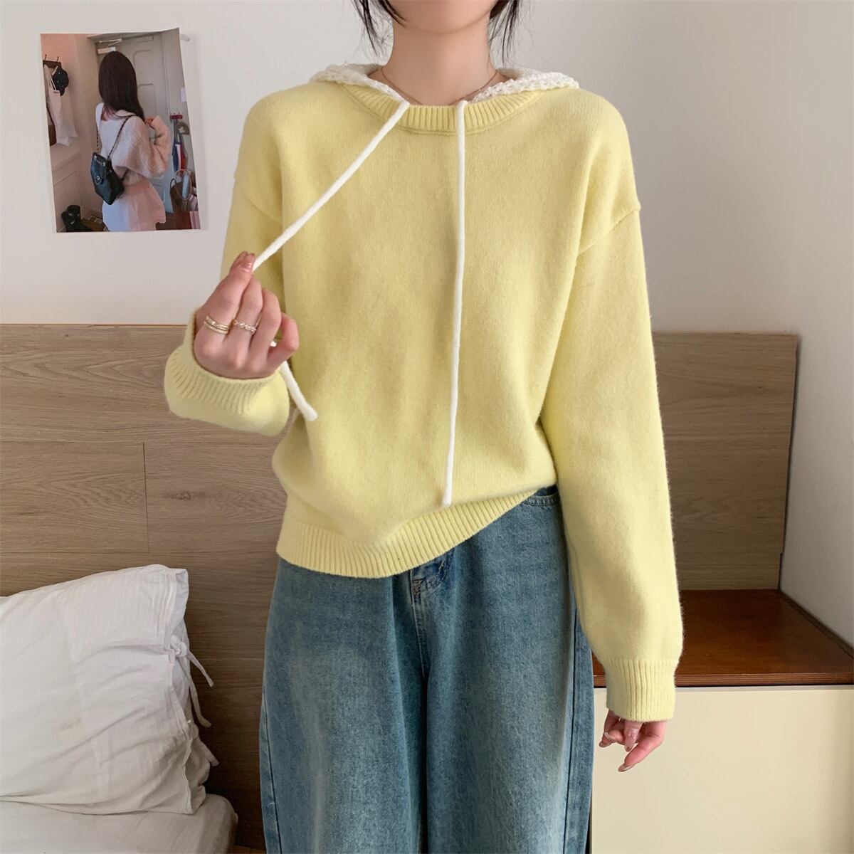 【tops】フード付きニットセーター　M28642