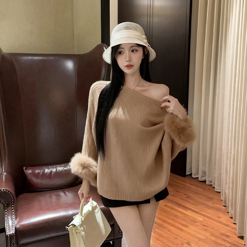 【tops】袖ファーニットトップス Q6942