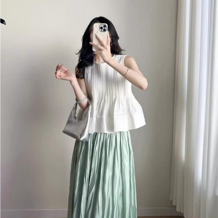 【set】ペプラムタンクトップ+スカート２点セットF7440