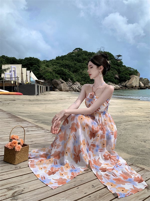 【dress】花柄ホルターネックワンピース　M25300