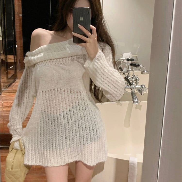 【tops】ボートネックカットワークニットセーター　M27932