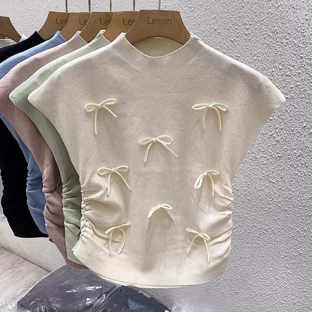 【tops】5色リボンニットタンクトップF7261