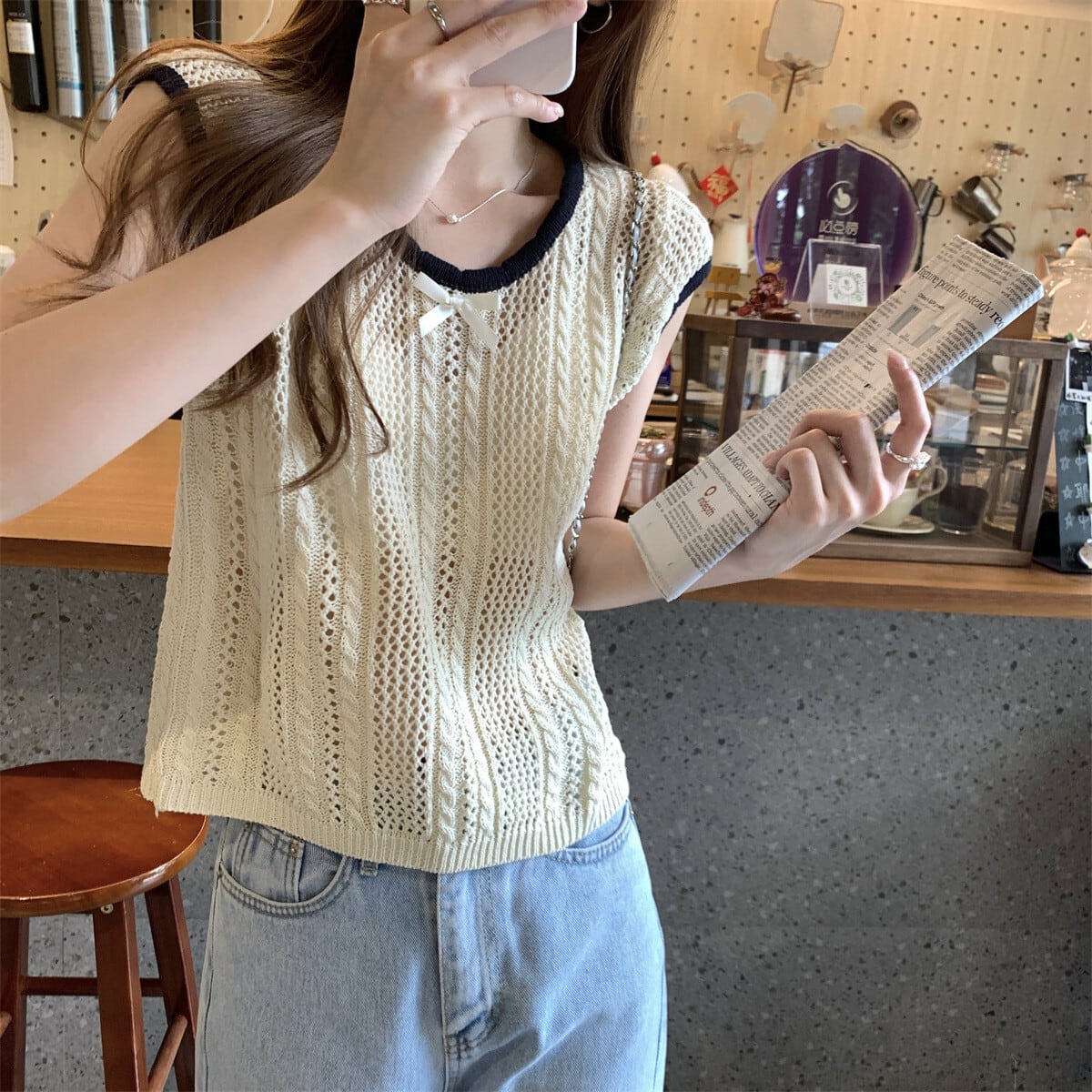 【tops】カットワークニットTシャツ　M24902