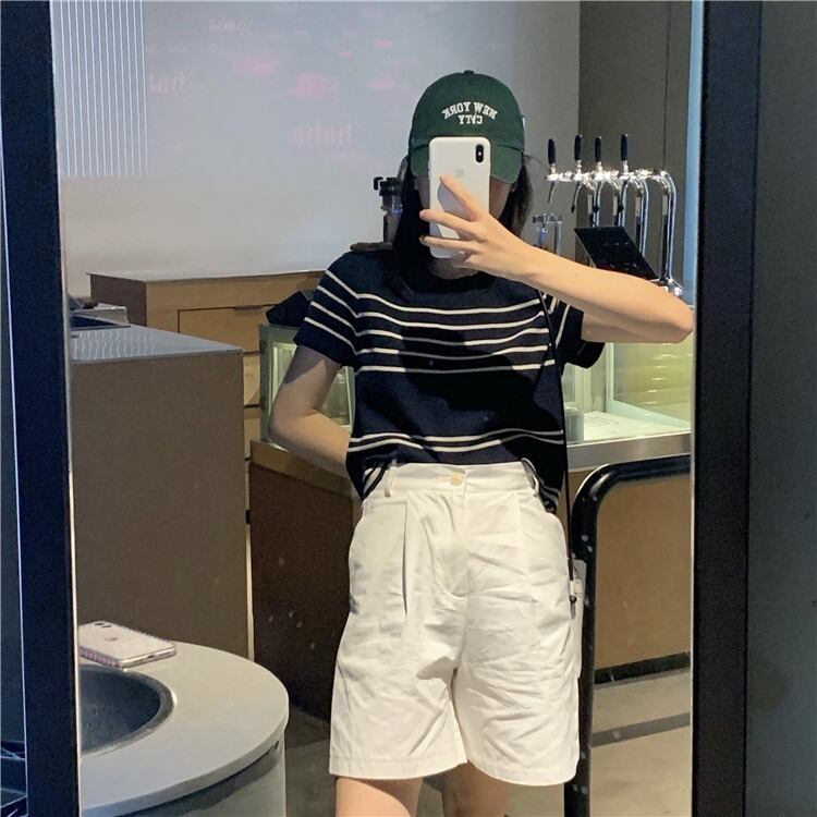 【tops】ストライプ柄ニットトップスG21082