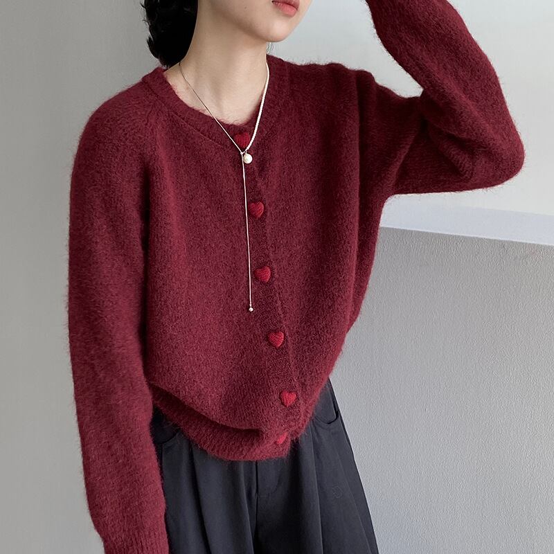 【outer】ハートボタンニットカーディガン Q7239