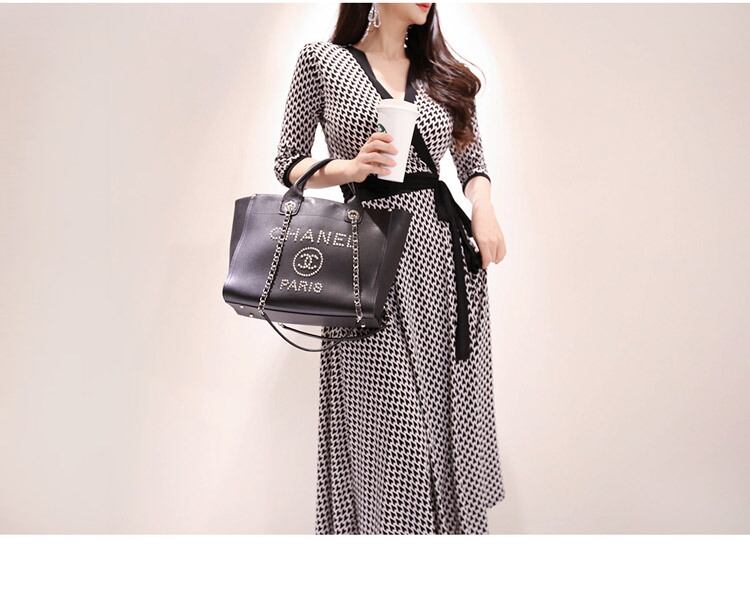 【dress】気質満点レトロ着痩せスリットプリントVネックワンピース