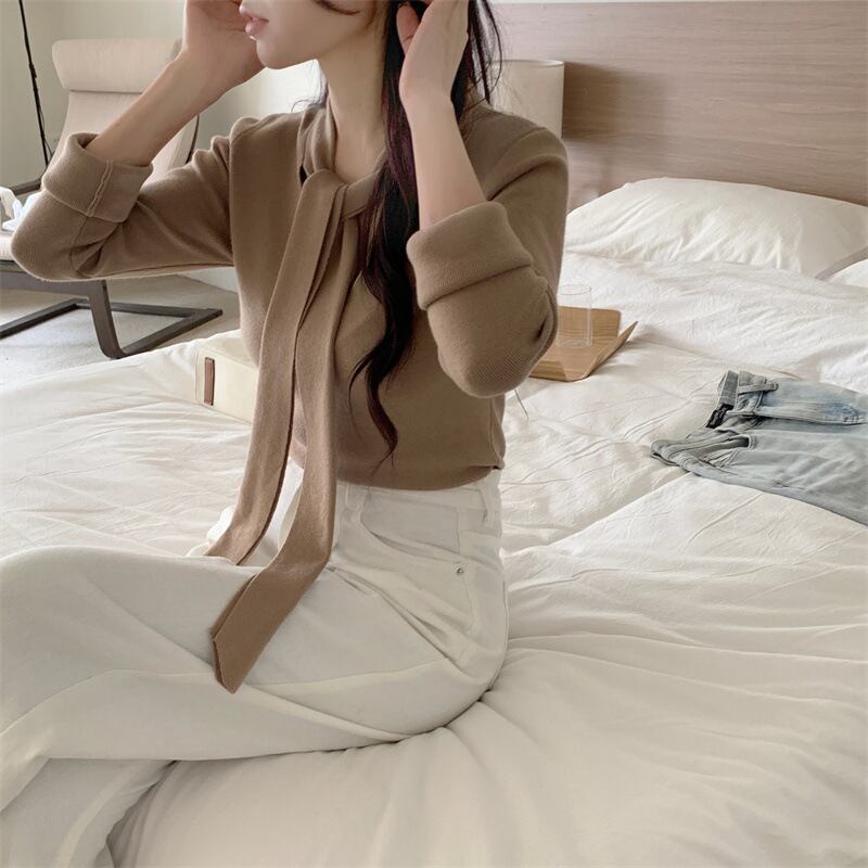 【tops】ボウタイニットトップス　M27475