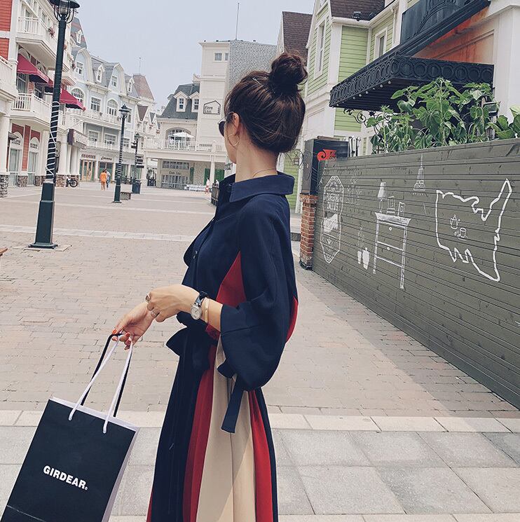 【dress】気質満点POLOネックスウィート長袖デザイン着痩せワンピース G1510