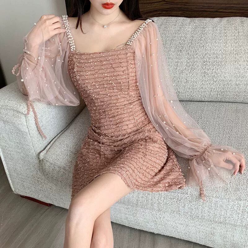 【dress】パール付きチュールドッキングデートワンピース　M27468