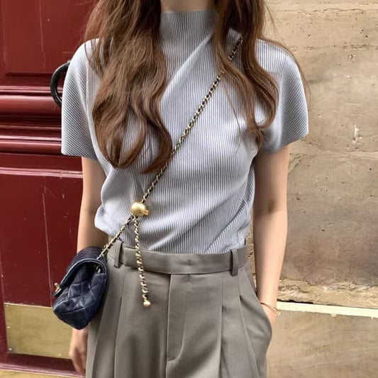 【tops】5色ハーフネックＴシャツF7422