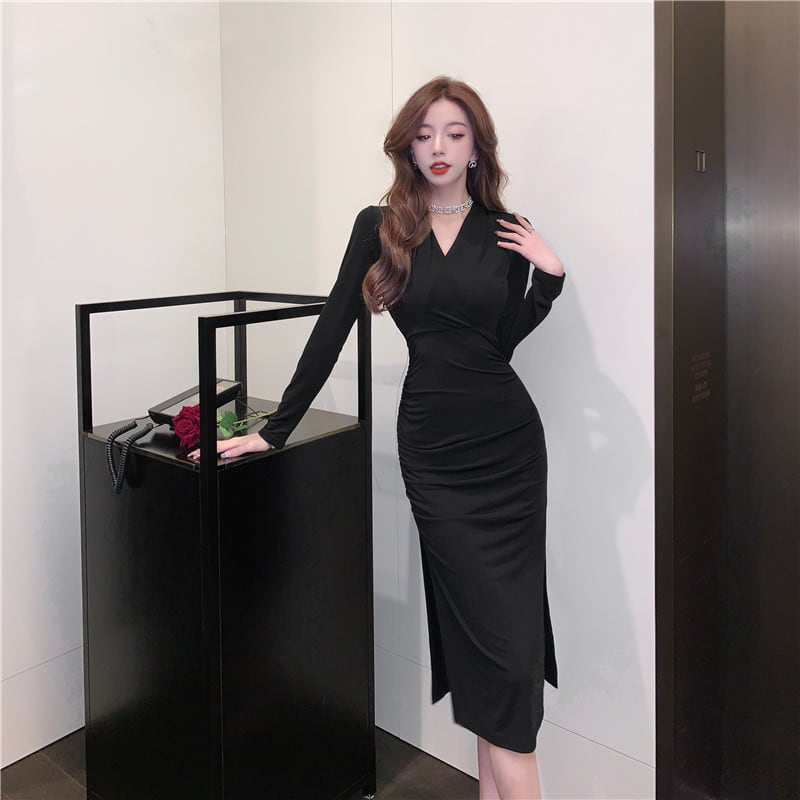 【dress】スリット入れロングワンピース Q8174