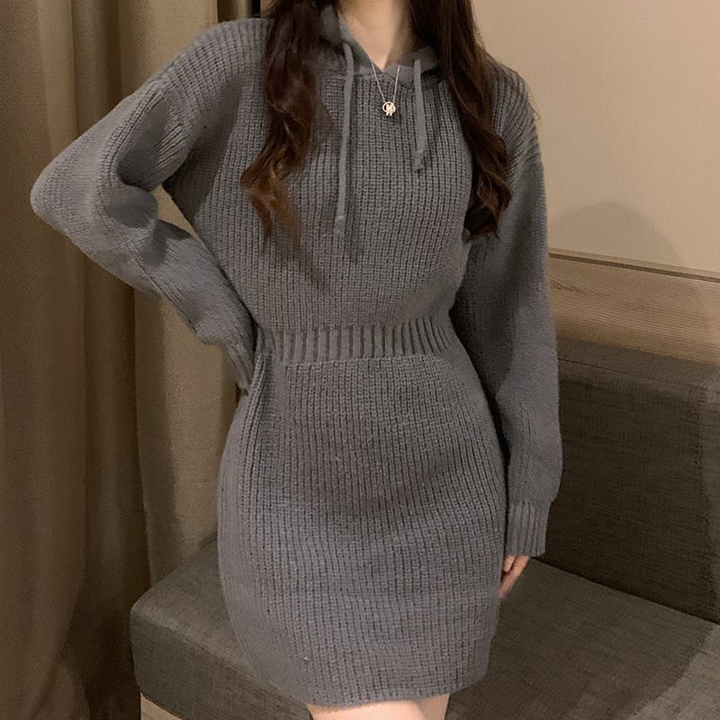 【dress】フード付きニットワンピース　M25351